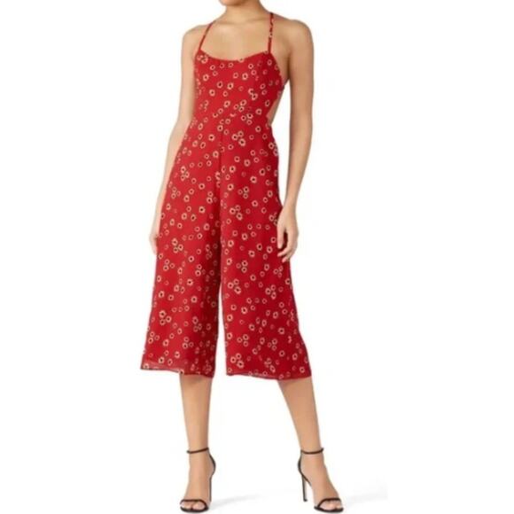 Fame & Partners red backless culottes jumpsuit size 10 - Picture 1 of 3